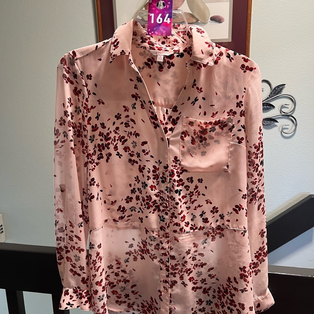 Candie's Pink & Red Floral Hi/Low Blouse V-Neck #164